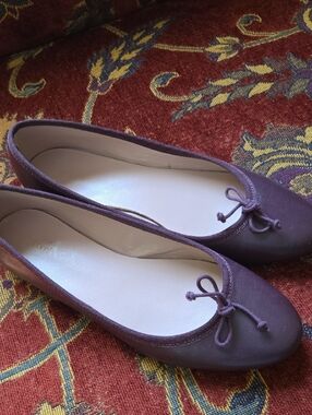 LEATHER Women’s Ballet Flats with Bow in Purple Made In ITALY